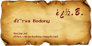 Árva Bodony névjegykártya